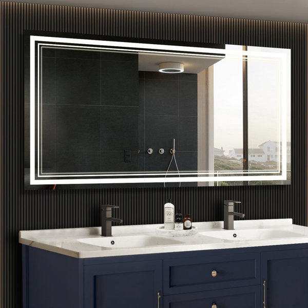 Ivy Bronx Epping Rectangle LED Wall Mirror, Dimmable Vanity Lighted